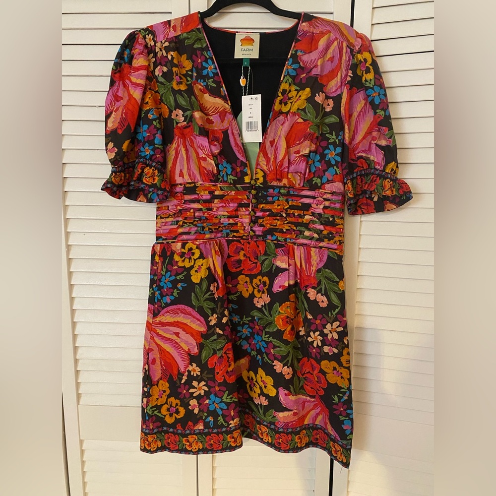 Farm Rio black spring bananas minidress size S